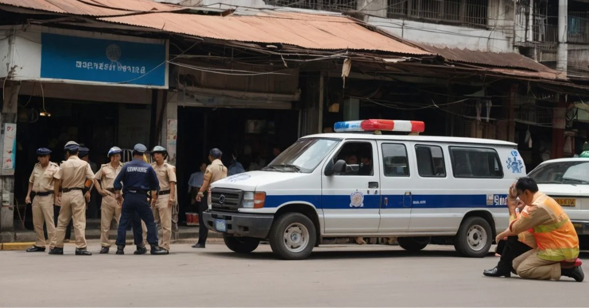 Police and responders at Bangkok market shooting scene