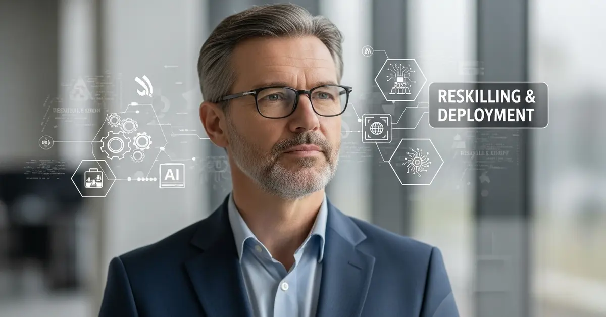 Businessman with digital AI and tech icons around him