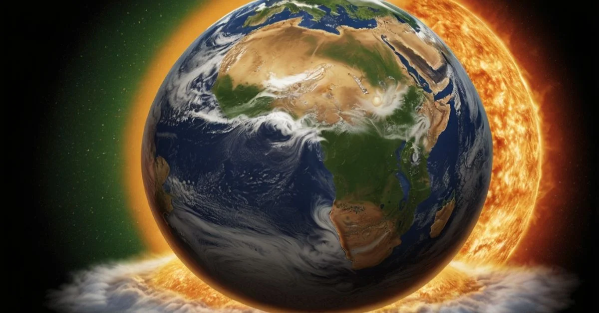 Earth showing heat and cooling sides to represent global climate cooldown pattern change.