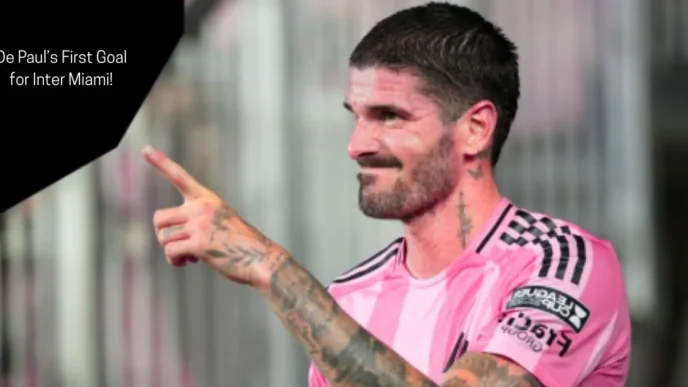 Image of Rodrigo De Paul celebrates first goal for Inter Miami vs Pumas.