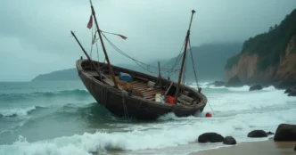Image of Overcrowded migrant boat sinking off Yemen’s southern coast.