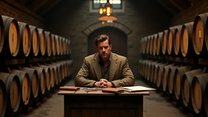 Image of Whiskey barrels inside a Kentucky distillery during financial crisis.