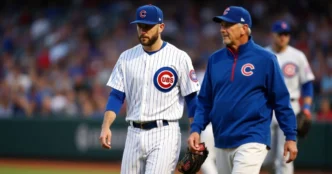 Image of Michael Soroka exits Cubs debut with shoulder discomfort.