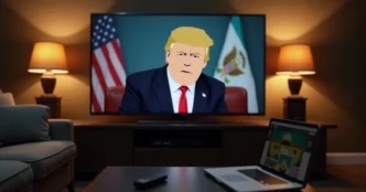 Image of TV screen showing South Park Trump parody in a real living room.