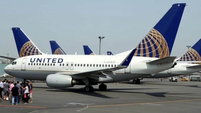 Image of United Airlines aircraft grounded after system failure.