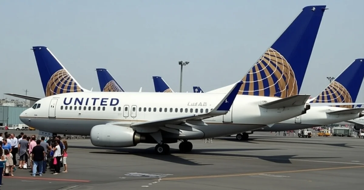 Image of United Airlines aircraft grounded after system failure.