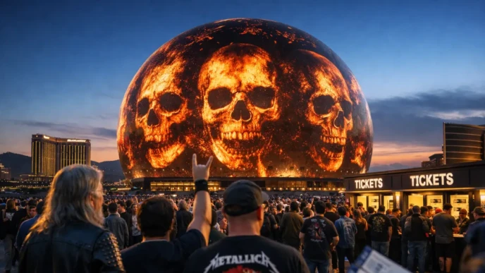 Crowds gather outside the Las Vegas Sphere for a Metallica Sphere residency concert night