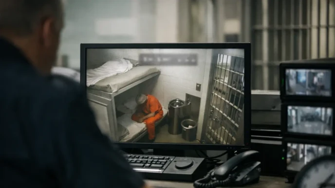 Control room monitor showing jail surveillance footage linked to the Missing Minute From Epstein Jail Video case