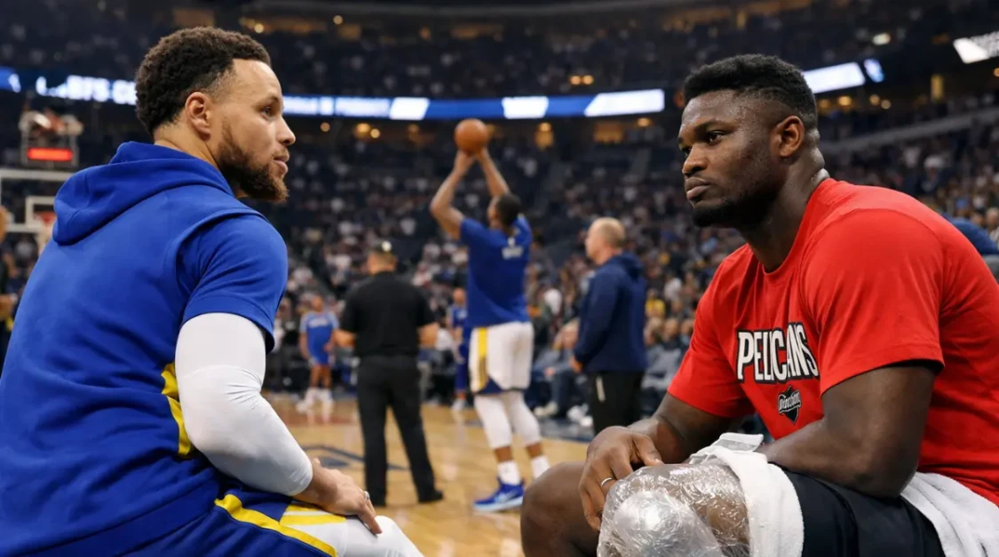 Golden State Warriors and New Orleans Pelicans players during pregame warmups as injury report impacts Feb. 24 tipoff