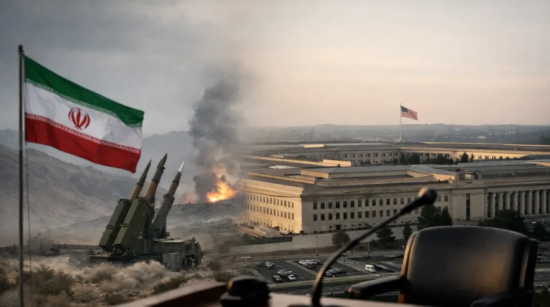 Iran Imminent Threat scene showing Iranian missile launchers and the Pentagon amid rising tensions