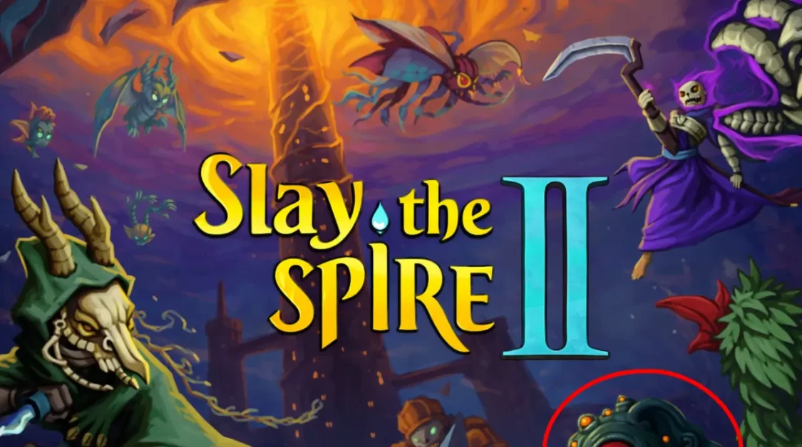 Slay the Spire 2 fantasy game artwork showing the glowing spire, mystical enemies, and roguelike card battle characters in action.